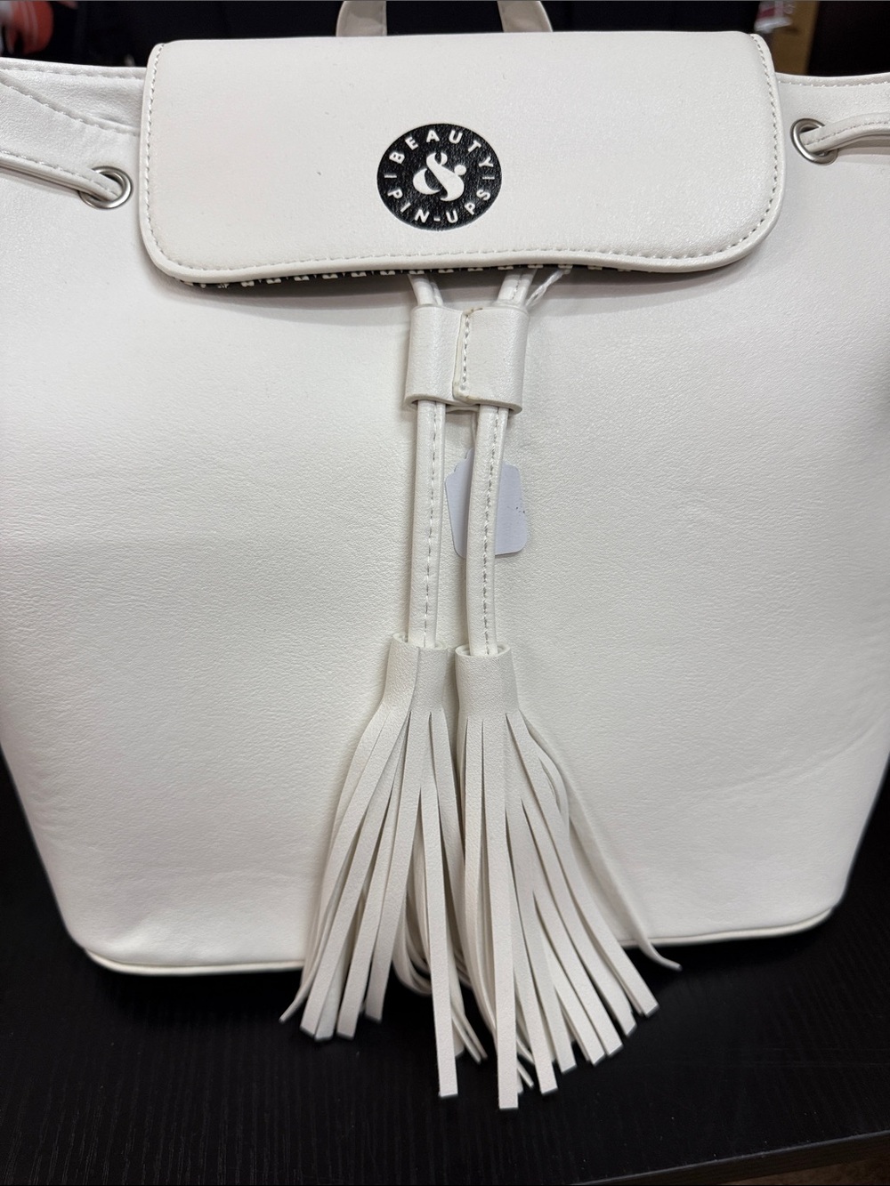 White Tassel Drawstring Backpack